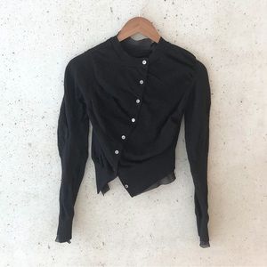 Sacai 2020 Knit Wool Silk Asymmetric Button Up Cardigan Black